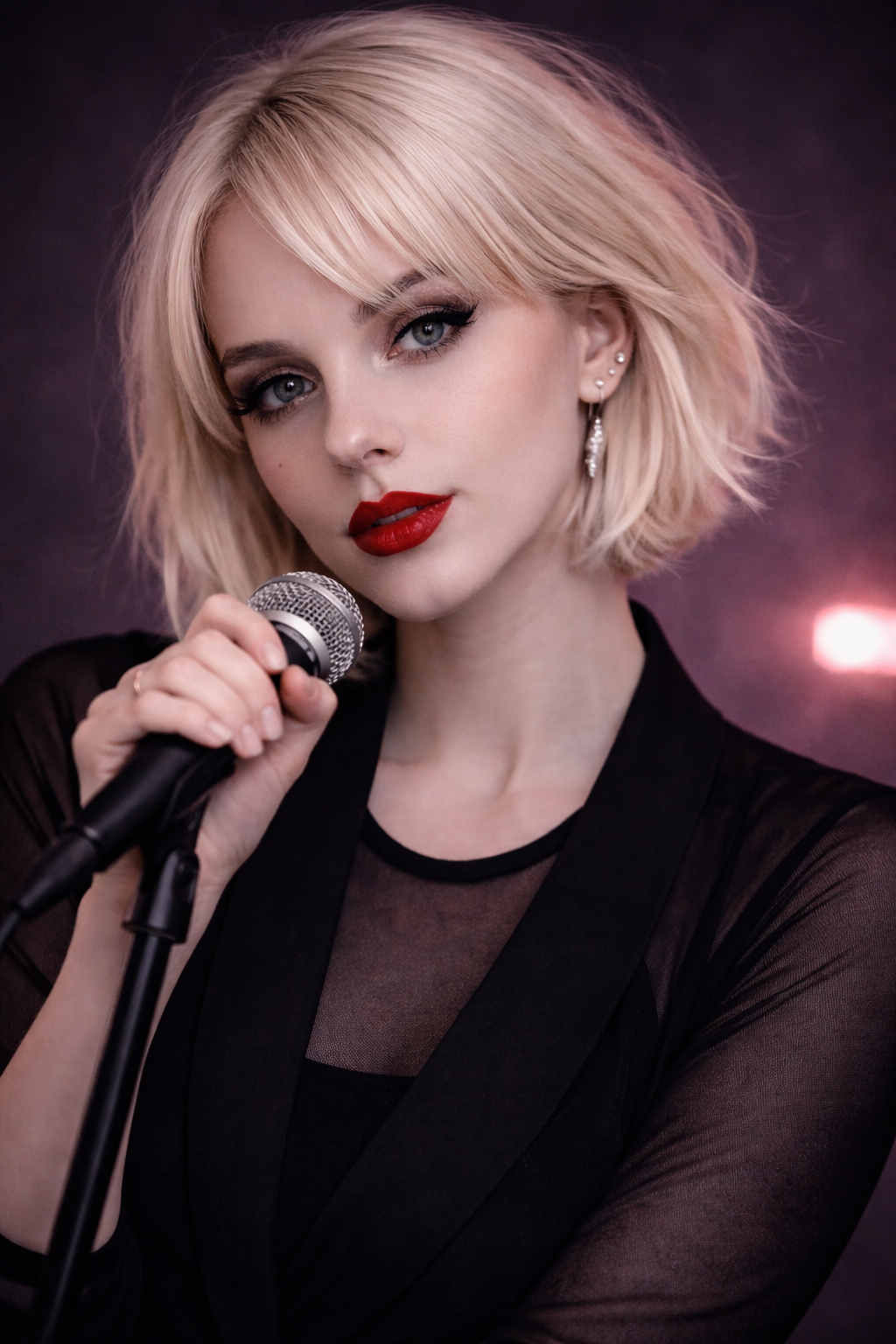 Lyra Reid in a moody close-up performance portrait